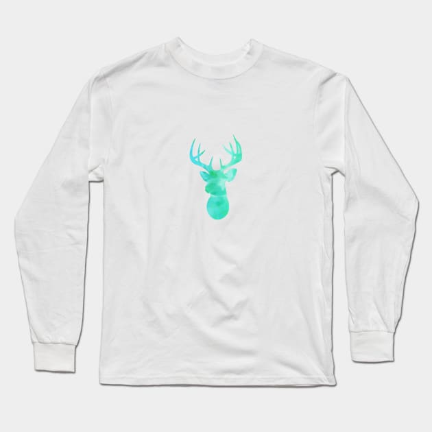 Watercolor Aqua Deer Long Sleeve T-Shirt by Ranp